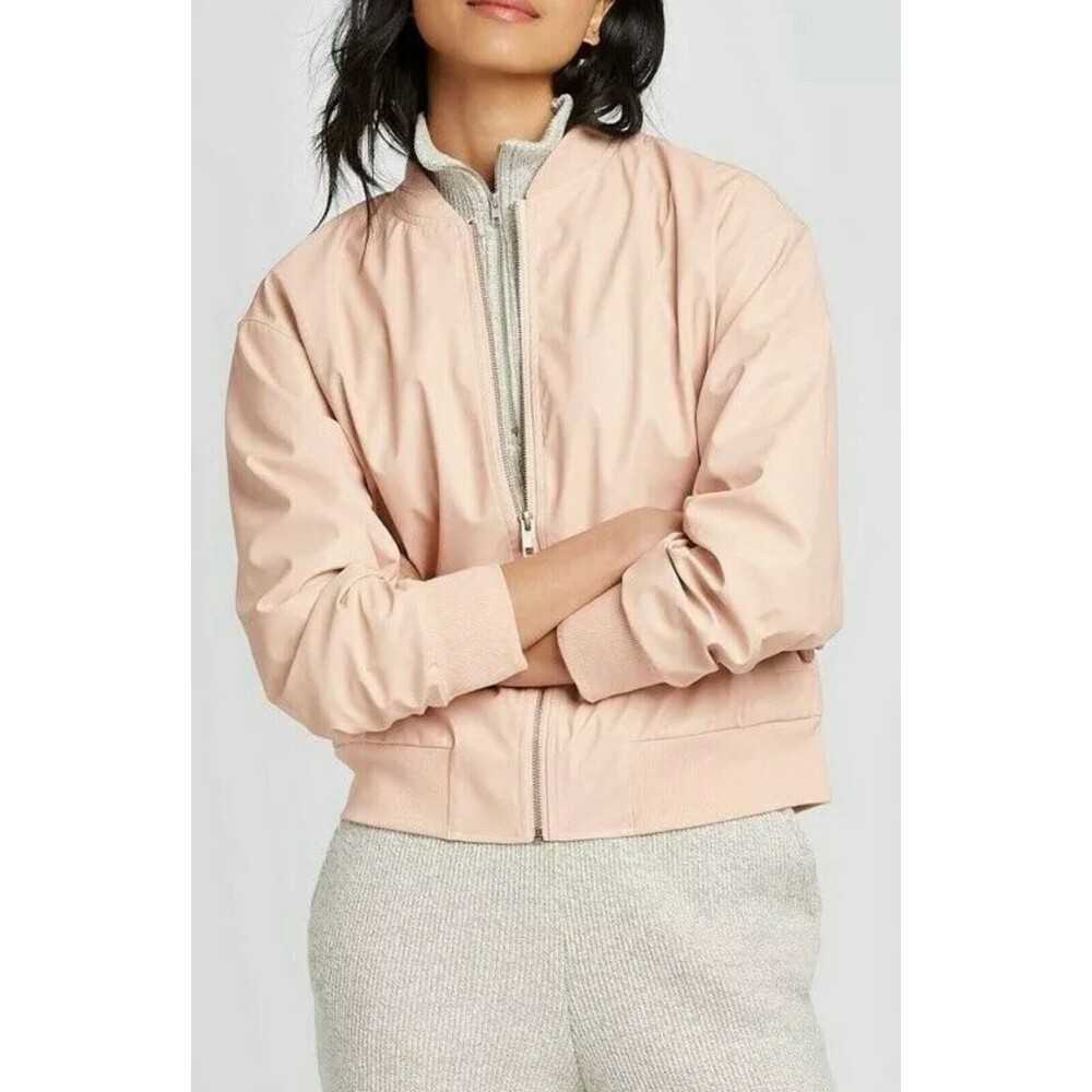 Who What Wear Women's Faux Leather Bomber Jacket, Pink, Size Small $50